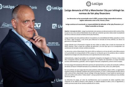 Javier Tebas claimed PSG and PSG with FFP breached