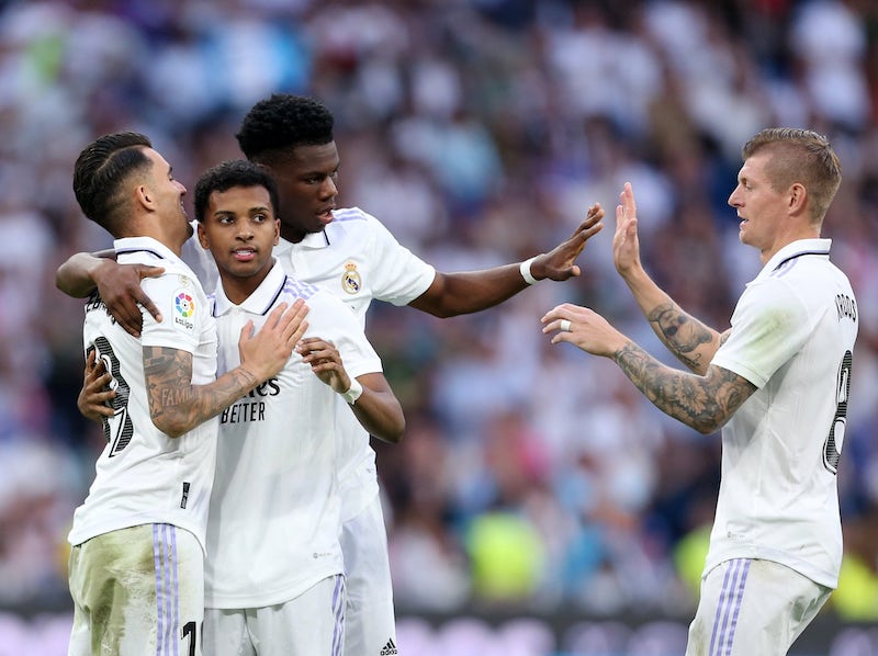 Real Madrid players celebrated Rodrygo's goal