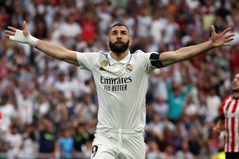 Benzema tearing up as he scored the last goal for Real Madrid-min
