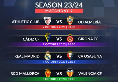 La Liga 2023/24 Matchday 9 Fixtures